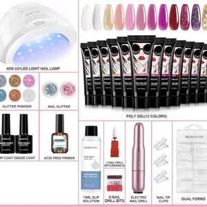 12-Color Poly Gel Nail Kit with UV/LED Lamp and Electric Drill